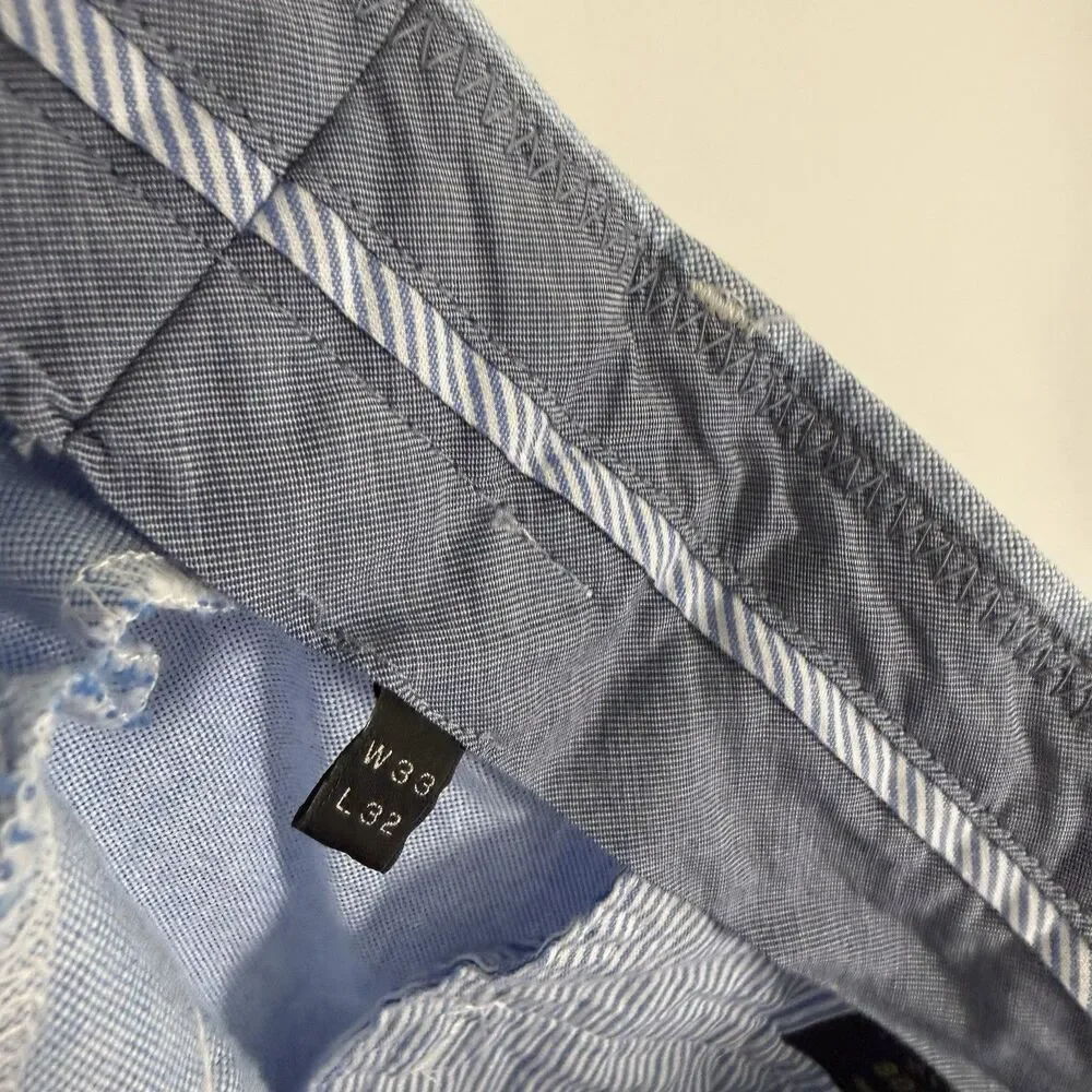 J Crew Bowery Slim Fit Pants Men's 33x32 Light Blue Flat Front Pockets Hook Zip